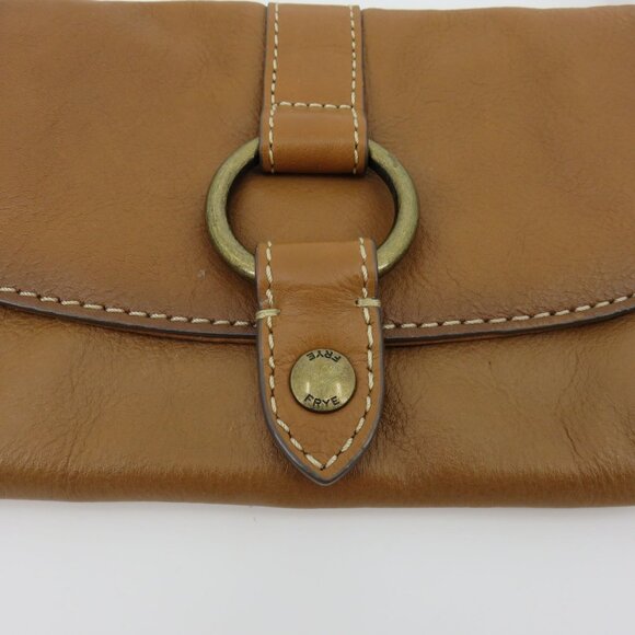 Frye Brown Leather Ring Flap Front Crossbody Handbag Purse Bag Removable Strap - Picture 3 of 9